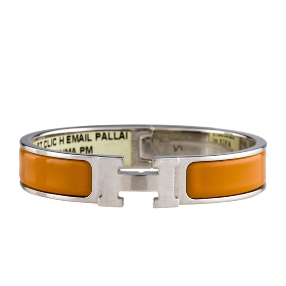 100% Authentic HERMÈS Accessories Clic Clac PM Bracelet Bangle Orange x Silver - Picture 4 of 8